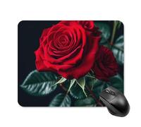Tappetino per mouse con sfondo nero e rosa rossa con bordo cucito, tappetino per mouse di alta qualità, panno lavabile, tappetino per mouse in gomma antiscivolo, design perfetto per giochi, laptop