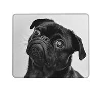 Tappetino per mouse con simpatico cane carlino nero con bordo cucito, base in gomma antiscivolo, tappetino per mouse testurizzato e impermeabile di alta qualità per computer, laptop, ufficio e casa,