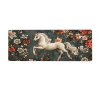 Tappetino per mouse con stampa floreale a cavallo bianco con lunghi corni, tappetino per mouse grande tappetino per mouse con bordi cuciti, base in gomma antiscivolo lunga, tappetino da scrivania per