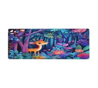 Tappetino per mouse con stampa floreale con cervi nella foresta profonda, tappetino per mouse grande tappetino per mouse con bordi cuciti, base in gomma antiscivolo lunga e lunga, tappetino da