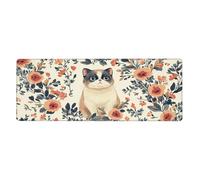 Tappetino per mouse con stampa floreale con gatto giallo e scritta "The Yellow Cat Is Among The Flowers", grande tappetino per mouse con bordi cuciti, base in gomma antiscivolo lunga, tappetino da