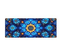 Tappetino per mouse con stampa floreale con petali blu e stelle gialle, tappetino per mouse grande tappetino per mouse con bordi cuciti, base in gomma antiscivolo lunga, tappetino da scrivania per