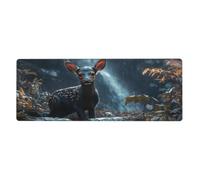 Tappetino per mouse con stampa "It's a Rainy Day For Little Deerfloral", tappetino per mouse grande con bordi cuciti, base in gomma antiscivolo lunga e antiscivolo, tappetino da scrivania per ufficio