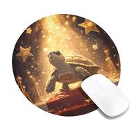 Tappetino per mouse con tartaruga dorata, design maestoso con stelle e luce, bordo cucito, antiscivolo, per uso domestico e ufficio, rotondo, 20,3 x 20,3 cm