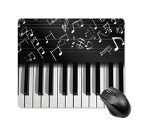 Tappetino per mouse con tasti di pianoforte con note musicali, con bordo cucito, tappetino per mouse di alta qualità in panno lavabile, tappetino per mouse in gomma antiscivolo, design perfetto per