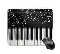 Tappetino per mouse con tasti di pianoforte con note musicali, con bordo cucito, tappetino per mouse di alta qualità in panno lavabile, tappetino per mouse in gomma antiscivolo, design perfetto per