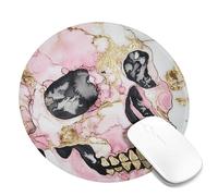 Tappetino per mouse con teschio di pesca, design in marmo nero, bianco e oro, decorazione gotica per Halloween, ufficio, tappetino per mouse antiscivolo per casa e lavoro, rotondo, 20 x 20 cm