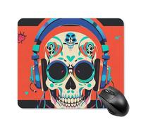 Tappetino per mouse con teschio e auricolari punk rock con bordo cucito, tappetino per mouse di alta qualità in panno lavabile, tappetino per mouse in gomma antiscivolo, design perfetto per giochi