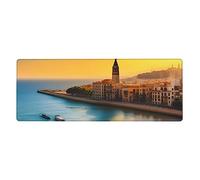 Tappetino per mouse con tramonto a Barcellona, 30 x 80 cm, antiscivolo, di grandi dimensioni, per giocatori e uso in ufficio.
