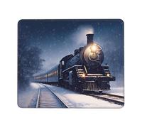 Tappetino per mouse con treno notturno invernale con neve e treno con bordo cucito, tappetino per mouse personalizzato con base in gomma antiscivolo, tappetino per mouse da gioco impermeabile per