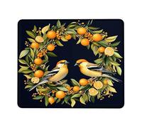 Tappetino per mouse con uccelli autunnali e ghirlanda di agrumi, design elegante giallo e verde, tappetino per mouse in gomma antiscivolo per casa e ufficio, regalo ideale per la stagione autunnale