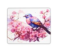 Tappetino per mouse con uccello su fiore di pesco, superficie impermeabile e base in gomma antiscivolo con bordi cuciti, tappetino per mouse da gioco per laptop, 17,8 x 21,8 cm