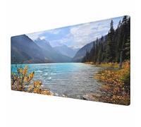 Tappetino per mouse con vista panoramica autunnale di Lake Louise, Parco Nazionale di Banff, montagne, foreste di alberi sempreverdi, grande tappetino per mouse da gioco per tastiera, PC, casa