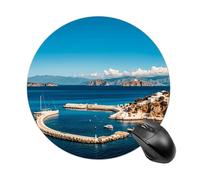 Tappetino per mouse con vista sul mare dell'isola greca, piccolo tappetino per mouse con base in gomma antiscivolo, comodo tappetino per mouse da gioco, rotondo, impermeabile, per ufficio e casa, 19 x