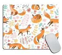Tappetino per mouse con volpi e fiori, tappetino per mouse quadrato, antiscivolo, base in gomma antiscivolo, per laptop da ufficio, 24,1 x 20,1 x 0,3 cm