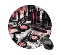 Tappetino per mouse Cosmetics on The Table, impermeabile, con base in gomma antiscivolo, rotondo, con bordi cuciti, per scrivania da 7,8 pollici