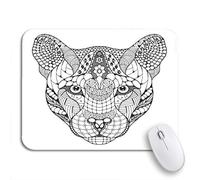 Tappetino per Mouse Cougar Mountain Lion Leopard Head Zentangle Pattern Freehand Pencil Tappetino Mouse Facile da Pulire Impermeabile Sottomano, per Ufficio, Computer, 25 x 30cm
