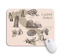Tappetino Per Mouse Creative Map Of Italy National Italian Food Sights Sottomano Base Antiscivolo In Gomma Facile Da Pulire Mousepad Forma Rettangolare, Per Computer, Scrivania, 25 x 30cm