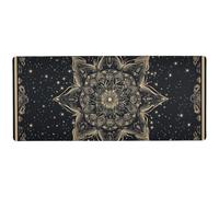 Tappetino per mouse da 80 x 30 cm, motivo mandala con mandala e scritta "Flashy Animal", colore: nero e dorato