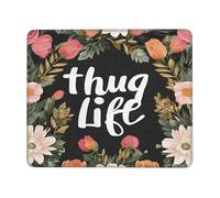 Tappetino per mouse da gioco, 20,1 x 24,1 cm, stampa di fiori Thug Life, impermeabile, antiscivolo, in pelle, per ufficio, scrivania e PC