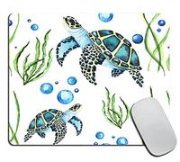 Tappetino per Mouse da Gioco Beach Sea Turtles Creature Turtle Teal Aquatic Plant Tappetino Mouse Gaming Lavabile Mousepad Forma Rettangolare, per Gaming, Laptop, Ufficio, 25x30cm
