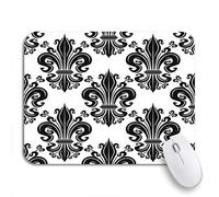 Tappetino per Mouse da Gioco Black Fleur De Lis Ornate of Leaves Scrolls Tappetino Mouse Piccolo Facile da Pulire Portatile Mousepad Forma Rettangolare, per Computer, Laptop, 25 x 30cm