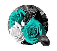 Tappetino per Mouse da Gioco Black White Teal Gray Flowers Tappetino per Il Mouse Antiscivolo Facile da Pulire Portatile Mousepad, per Computer, Laptop, Scrivania, 20cm