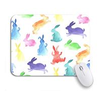 Tappetino Per Mouse Da Gioco Blue Bunny Rainbow Watercolor Rabbits Pattern Pink Easter Animals Sottomano Personalizzato Antipolvere Mousepad Forma Rettangolare, Per Gaming Mouse, Casa, 25 x 30cm