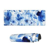 Tappetino per Mouse da Gioco Blue Leaves Watercolor Flowers Tappetino Mouse Lavabile Mousepad Forma Rettangolare, per Computer, Laptop, Scrivania, 80x30cm