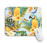 Tappetino per Mouse da Gioco Blue Pattern Macaw And Flowers Green Bird Brazil Butterfly Sottomano Antipolvere Lavabile Tappetino Mouse Piccolo, per Computer, Laptop, 25 x 30cm