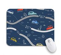 Tappetino Per Mouse Da Gioco Blue Pattern Small Cars And Road Signs On Dark Mousepad Forma Rettangolare Lavabile Portatile Tappetino Mouse Pad, Per Gaming Mouse, Ufficio, 25 x 30cm