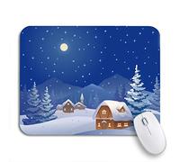 Tappetino per Mouse da Gioco Blue Scene of Winter Night Village At The Mountains Tappetino Mouse Portatile Impermeabile Sottomano, per Computer, Laptop, 25 x 30cm