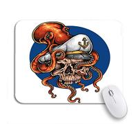 Tappetino Per Mouse Da Gioco Blue Tattoo Of Animal Holding Captain Skull Tentacle Kraken Sottomano Portatile Impermeabile Tappetino Mouse Piccolo, Per Computer, Scrivania, 25 x 30cm