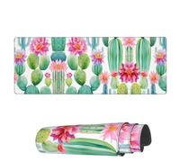 Tappetino per Mouse da Gioco Cactus Pink Flower Watercolor Tappetino Mouse Gaming Confortevole Mousepad Forma Rettangolare, per Laptop, Gaming Mouse, Ufficio, 80x30cm