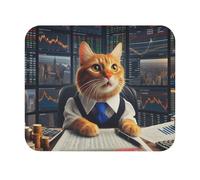 Tappetino per Mouse da Gioco Cat Analyzing Stocks Wall Street Trader Tappetino Mouse Portatile Impermeabile Mousepad Forma Rettangolare, per Gaming, Ufficio, Casa, 25x30cm
