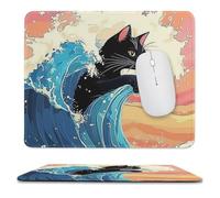 Tappetino per Mouse da Gioco Cat Black Big Wave Funny Confortevole Mouse Pad Multifunzione Desk Mat per Mac Computer Gaming 10X12In