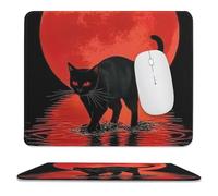 Tappetino per Mouse da Gioco Cat Black Red Moon Walking in Water Antiscivolo Mouse Mat Portatile Desk Mat per Mac Pc Laptop 10X12In