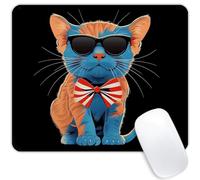 Tappetino per Mouse da Gioco Cat with Patriotic Hat And Glasses Tappetino Mouse Gaming Facile da Pulire Personalizzato Sottomano, per Ufficio, Computer, Gaming, 25x30cm