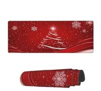 Tappetino per Mouse da Gioco Christmas Red White Tree Tappetino Mouse Gaming Base Antiscivolo in Gomma Mousepad Forma Rettangolare, per Scrivania, Laptop, Computer, 80x30cm