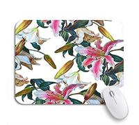 Tappetino per Mouse da Gioco Colorful Flower Pattern White And Pink Lily On Watercolor Tappetino Mouse Personalizzato Lavabile Sottomano, per Computer, Gaming Mouse, 25 x 30cm