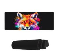 Tappetino per Mouse da Gioco Colorful Fox Face Paint Tappetini Mouse Facile da Pulire Mousepad Forma Rettangolare, per Gaming Mouse, Scrivania, Laptop, 80x30cm