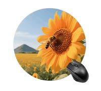 Tappetino per mouse da gioco con ape su un girasole, grazioso tappetino per mouse rotondo da donna, con base in gomma antiscivolo, lavabile, per computer portatile, casa, ufficio, scrivania, 19 x 20