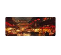 Tappetino per mouse da gioco con architettura tradizionale e rossa, tappetino da scrivania grande da 32 x 12 pollici, tappetino per tastiera con base antiscivolo, accessori da scrivania per tastiera