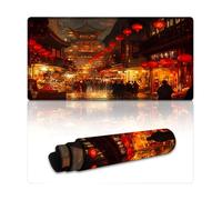 Tappetino per mouse da gioco con architettura tradizionale e rossa, tappetino da scrivania grande da 24 x 12 pollici, tappetini per tastiera con base antiscivolo, accessori da scrivania per tastiera