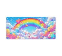 Tappetino per mouse da gioco con arcobaleno e cuore vibrante, 36L×16W pollici, tastiera per laptop estesa di grandi dimensioni, base in gomma antiscivolo con bordi cuciti per computer da ufficio dome