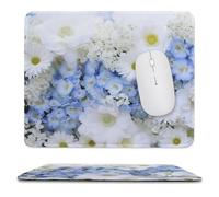 Tappetino per mouse da gioco con base in gomma antiscivolo, bellissimi fiori bianchi e blu, tappetino per mouse quadrato impermeabile per casa e ufficio