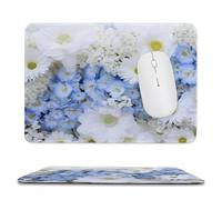 Tappetino per mouse da gioco con base in gomma antiscivolo, bellissimi fiori bianchi e blu, tappetino per mouse quadrato impermeabile per casa e ufficio