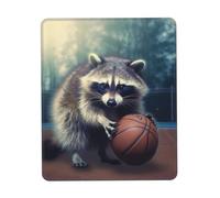 Tappetino per mouse da gioco con base in gomma antiscivolo, per mouse wireless, lavabile, divertente, con procione e pallacanestro, per computer, laptop, casa, ufficio