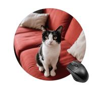 Tappetino per mouse da gioco con gatto sul divano, grazioso tappetino per mouse rotondo da donna, con base in gomma antiscivolo, lavabile, per computer portatile, casa, ufficio, scrivania, 19 x 20 cm