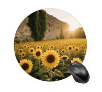 Tappetino per mouse da gioco con girasoli, grazioso tappetino per mouse da donna, rotondo, con base in gomma antiscivolo, lavabile, per computer portatile, casa, ufficio, scrivania, 19 x 20 cm